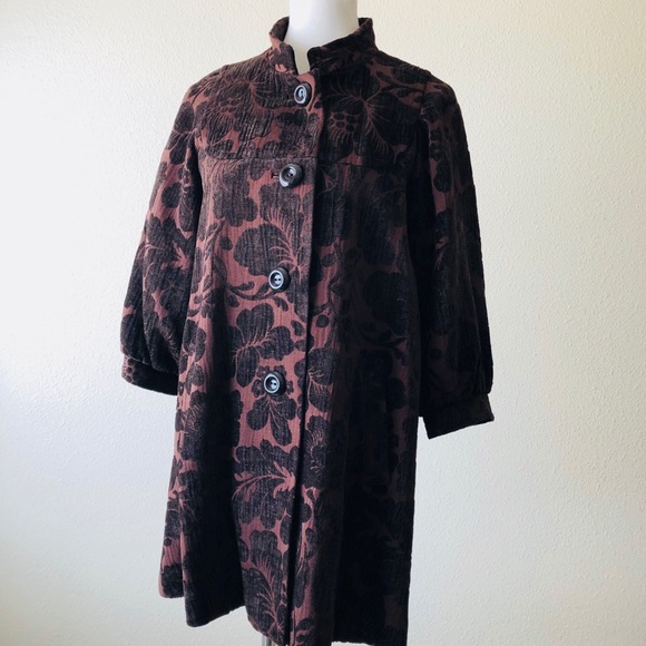 Anthropologie Jackets & Blazers - Anthropologie Elevenses Brown Floral Float Coat